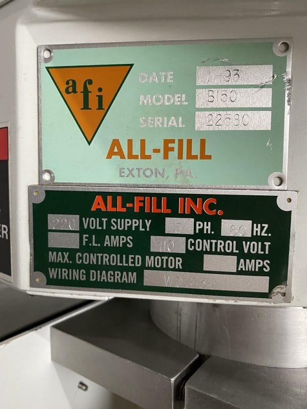 All-Fill B150 Auger Filler, Serial #22580