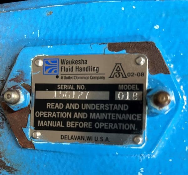 Waukesha 018 Sanitary Positive Displacement Pump, Serial #156127