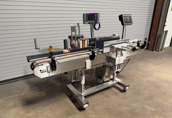 CVC 310 INLINE PRESSURE SENSITIVE GALLON WRAP BOTTLE LABELER WITH CODER