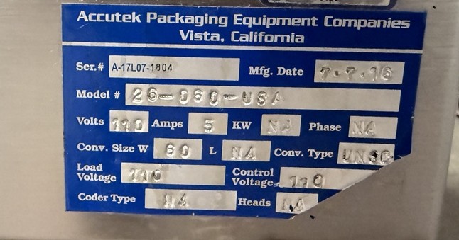 Accutek 60in Stainless Rotary Accumulator Table, Serial #A-17L07-1804