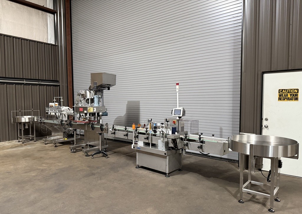 COMPLETE 12 VALVE LIQUID BOTTLING LINE, BOTTLE FILLING LINE