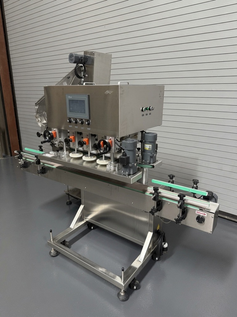 6 Quill Automatic Inline Bottle Capper with Waterfall Elevator Sorter
