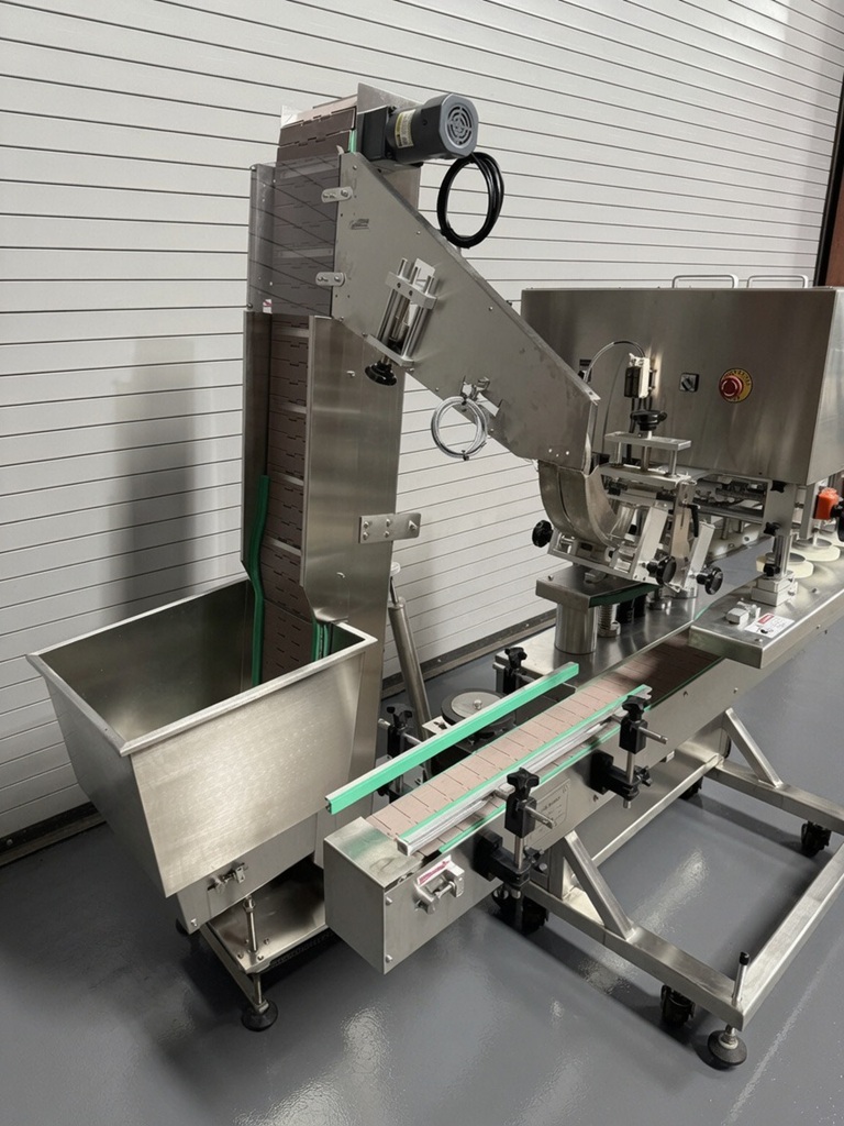 6 Quill Automatic Inline Bottle Capper with Waterfall Elevator Sorter