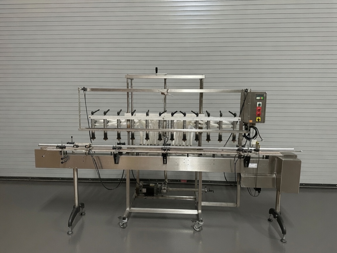 SPEEDWAY 12 VALVE AUTOMATIC INLINE GALLON BOTTLE FILLER, FILLING MACHINE